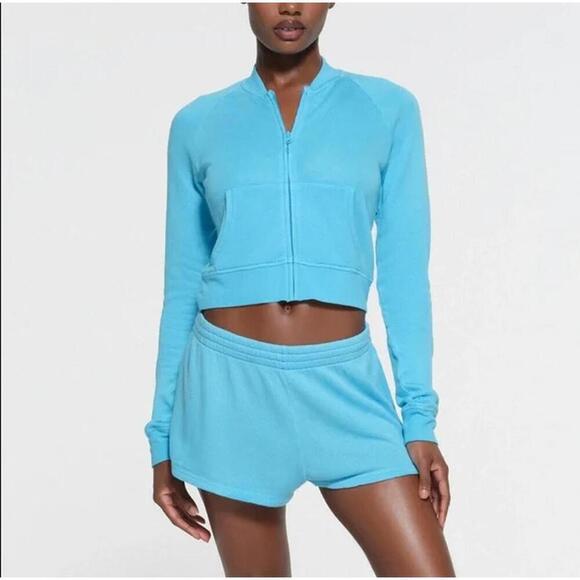 Skims Tops - NWOT Skims French Terry Modal Zip Up Light Weight Sweatshirt Cyan Large